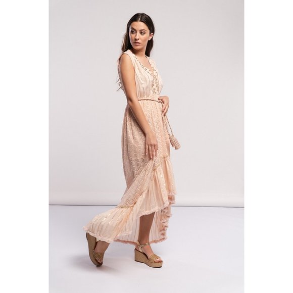 Boho Handmade Light Pink High-Low Maxi Dress - Picture 2 of 4